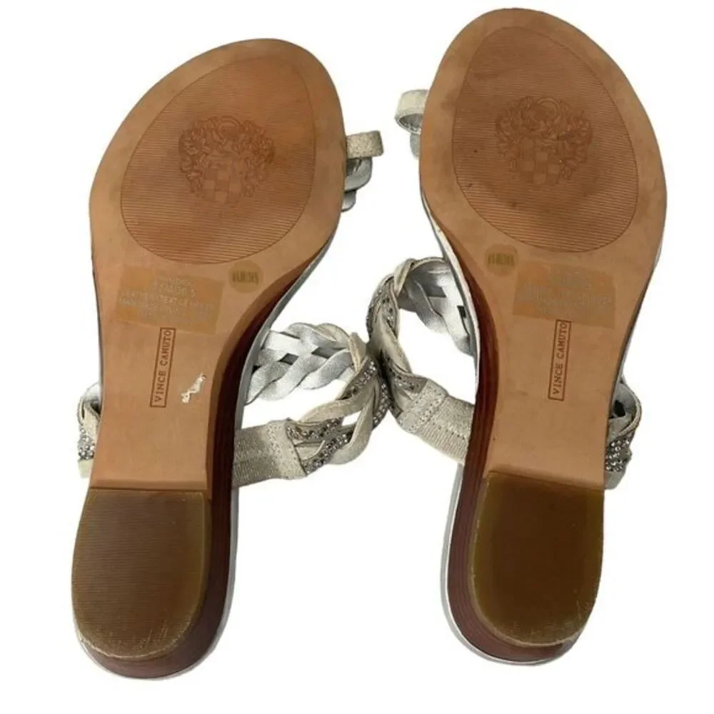 Vince Camuto Womens Silver Rhinestone Braided Wedge Thong Sandals Size‎ 6.5